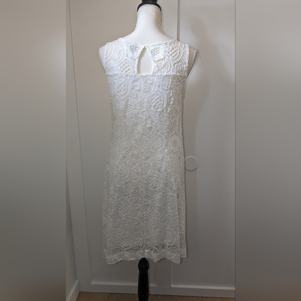 Cb Established 1962 White Lace Dress Size Medium Sleeveless Lined Midi - Picture 6 of 14
